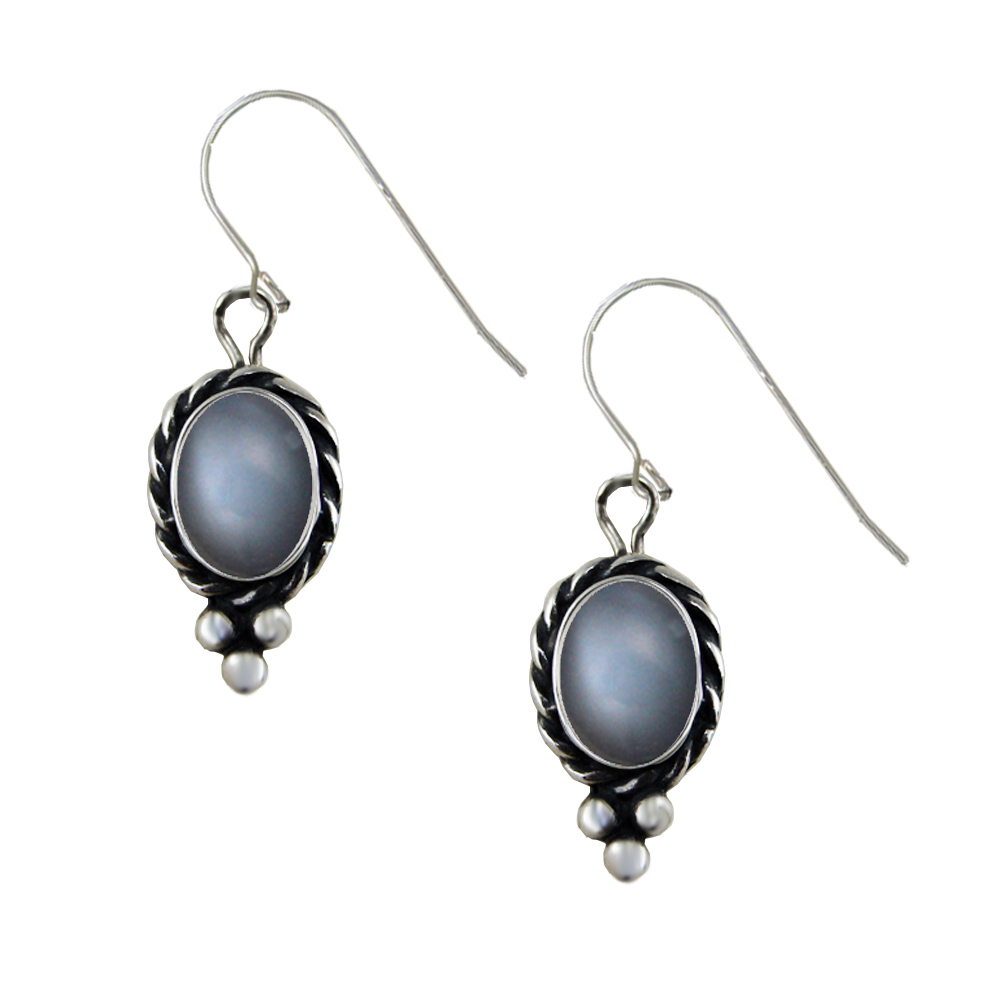 Sterling Silver Little Grey Moonstone Gemstone Drop Dangle Earrings